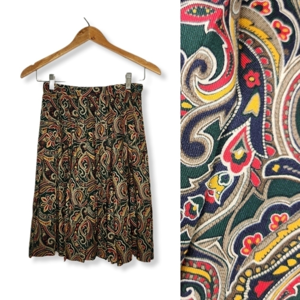 Vintage 80s Talbots Paisley Floral Pleated Skirt Size 4